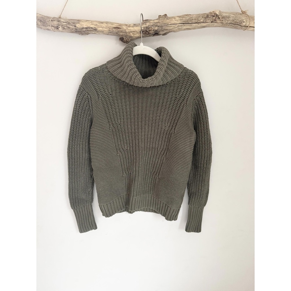 Banana Republic Olive Green Chunky Knit Turtleneck Sweater Size Medium - Picture 3 of 6
